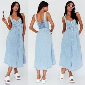 Selfie Leslie Indikah Pixie Dust Button Front Denim Blue Midi Dress
